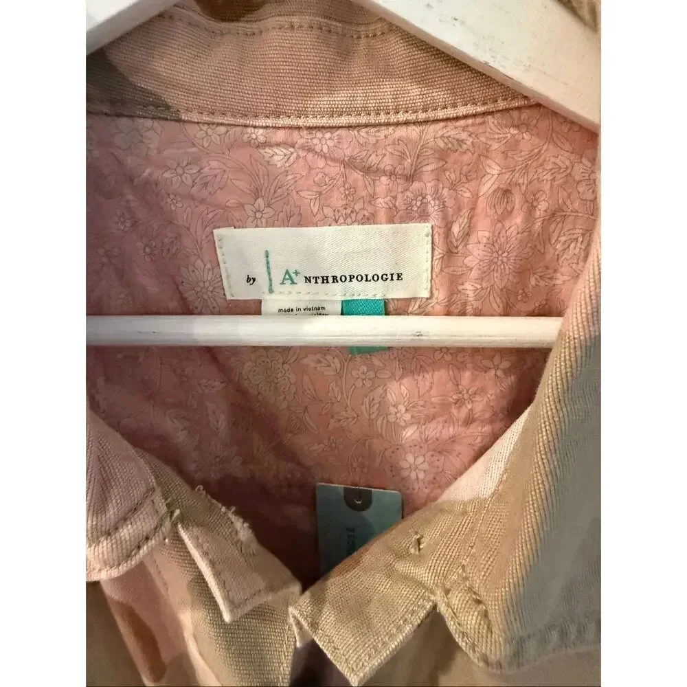 Anthropologie Pink & Green Camo Canvas Patch Jacket sz 1X NWT